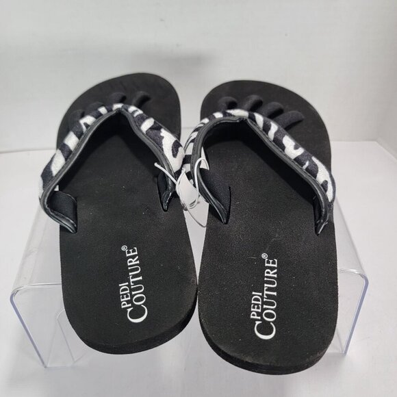 Pedi Couture Womens Pedicure Sandals‎ Flip Flops Self Care Spa Shoes Black Zebra - Picture 3 of 4